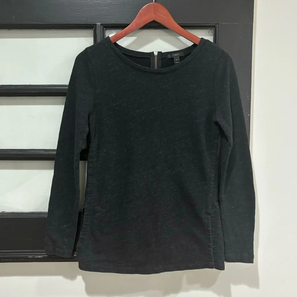 J. Crew Cotton Soft Top Tunic Sweatshirt Back Zipper Dark Charcoal Gray Sz Small